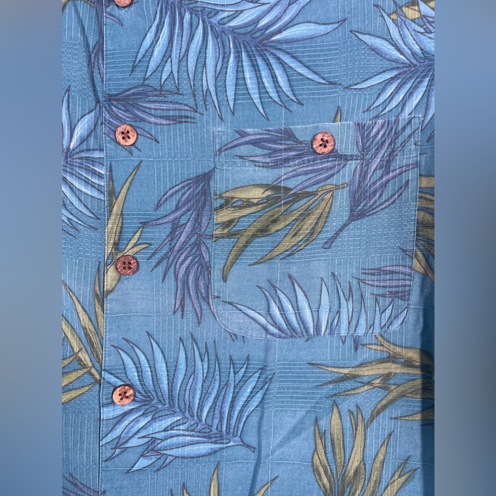 Island Republic Mens Large 100% Silk Blue Green Tropical Leaf Short Sleeve Shirt - Picture 5 of 10